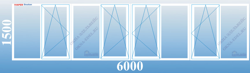 09 - стандартный вариант. Теплое остекление лоджии 6 метров 137 серии пластиковыми окнами с 4 поворотно-откидными створками - Ivaper, Veka, Rehau в Санкт-Петербурге.