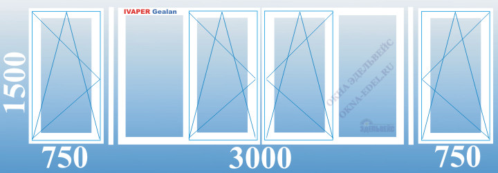 02. Цена. Стоимость. Теплое остекление П-образного балкона 3,0 метра в домах 504 серии пластиковыми окнами с 4 поворотно-откидными створками  - Ivaper-Gealan, Veka, Rehau в Санкт-Петербурге. 