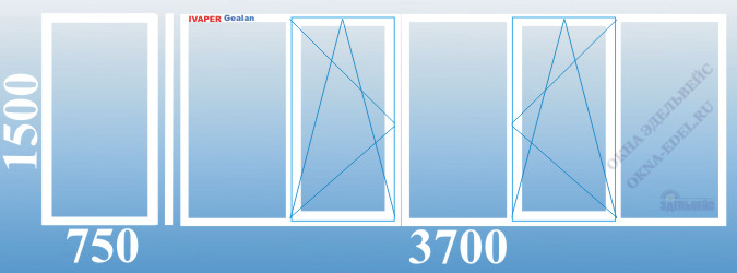03. Цена. Стоимость теплого остекления Г-образного балкона 3,7 метра пластиковыми окнами с 2 поворотно-откидными створками Ivaper-Gealan, Veka, Rehau в Санкт-Петербурге.