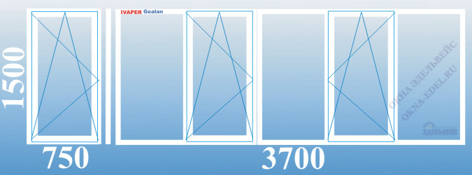 04. Цена. Стоимость теплого остекления Г-образного балкона 3,7 метра пластиковыми окнами с 3 поворотно-откидными створками Ivaper-Gealan, Veka, Rehau в Санкт-Петербурге.
