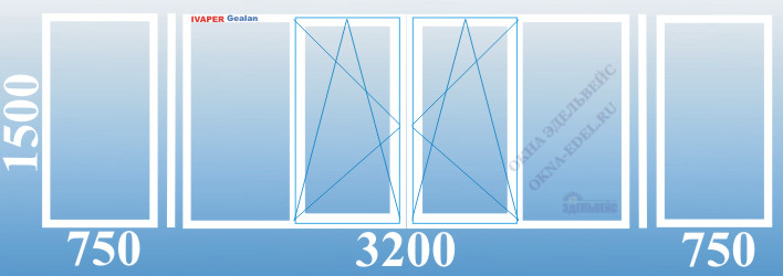 01. Цена. Стоимость теплого остекления П-образного балкона 3,2 метра пластиковыми окнами с 2 поворотно-откидными створками Ivaper-Gealan, Veka, Rehau в Санкт-Петербурге.