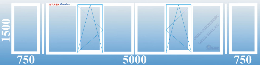 01. Цена. Стоимость теплого остекления П-образного балкона 5,0 метров пластиковыми окнами с 2 поворотно-откидными створками Ivaper-Gealan, Veka, Rehau в Санкт-Петербурге.