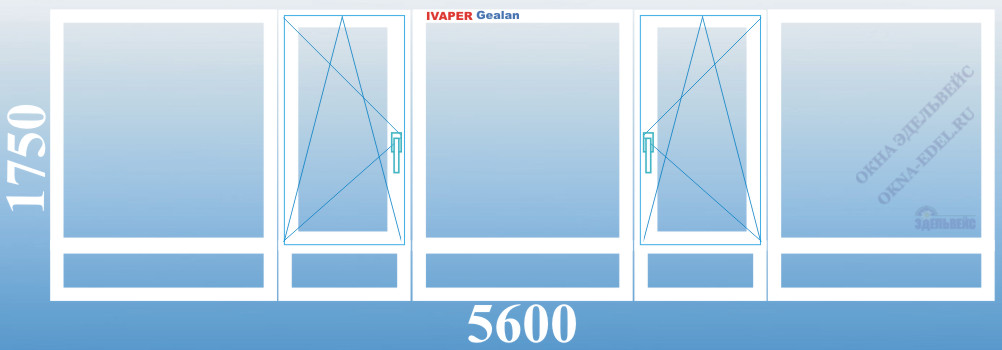 08 - экономичный вариант. Теплое остекление лоджии 5,6 метра 137 серии пластиковыми окнами с 2 поворотно-откидными створками - Ivaper-Gealan, Veka, Rehau в Санкт-Петербурге. 