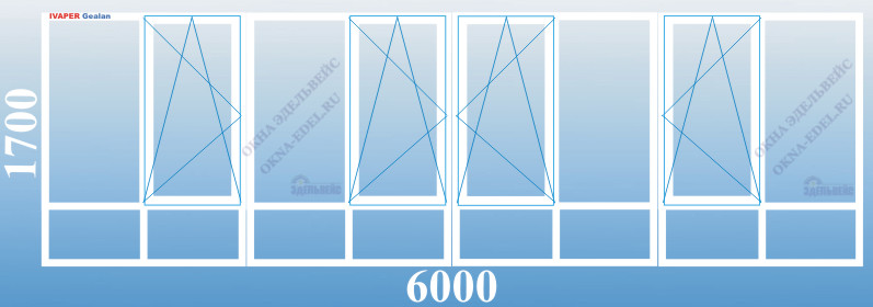 10 - стандартный вариант. Теплое остекление лоджии 6,0 метров 137 серии пластиковыми окнами с 4 поворотно-откидными створками - Ivaper, Veka, Rehau в Санкт-Петербурге.