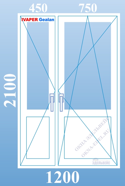 Цена пластиковой балконной двери 1200 х 2100 ПВХ с поворотно-откидной и поворотной створками на дачу в Санкт-Петербурге.
