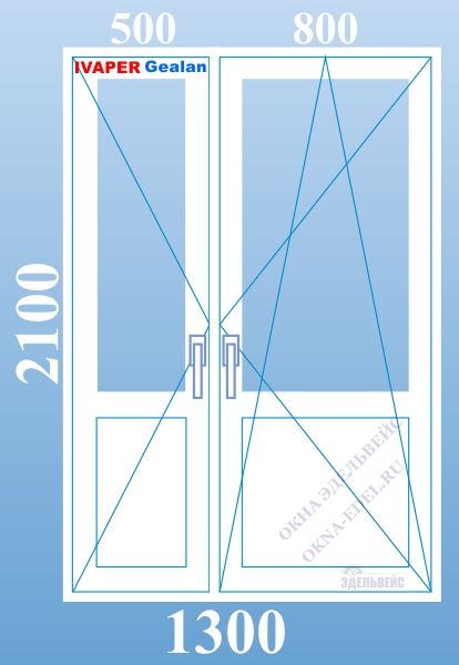 Цена пластиковой балконной двери 1300 х 2100 ПВХ с поворотно-откидной и поворотной створками на дачу в Санкт-Петербурге.